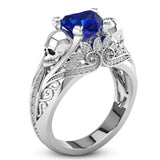 Classic Creative Punk Style Skull Ring Silver Color Inlaid Blue Stone Heart Ring for Men Women Engagement Party Jewelry daiiibabyyy