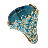 Elegant Women Fashion Gold Color Carving Enamel Flower Rings for Women Creativity Inlaid Blue Stone Engagement Ring Jewelry daiiibabyyy