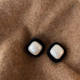 FFLACELL Fashion Vintage Green,Khaki,Black Geometric Plush Love-Heart Pearl Earrings Female Personality All-match Party Jewelry daiiibabyyy