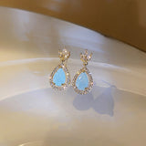 Luxury Chic Zircon Geometric Blue Crystal Water Drop Earrings Brincos For Women Girls Fashion Party Jewelry Dangle Earrings Gift daiiibabyyy