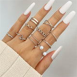 17KM Vintage Waves Cross Chain Rings Set For Women Punk Poker Infinity Flower Heart Finger Rings 2021 Trend Jewelry Party daiiibabyyy