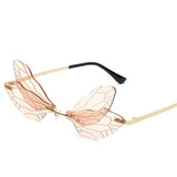 Daiiibabyyy Gradient Rimless Sunglasses Women Girls Dragonfly Wings Punk Frameless Gradient Clear Len Glasses Street Double Layer Eyewear