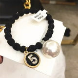 Hair accessories female fashion style pearl rhinestone hair band elastic hair rope No. 5 girl exquisite high elastic hair rope daiiibabyyy