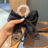 Women's Pretty Embroidery Flower Hair Rope Stylish Elegant Bow Hair Ring Temperament Korean Style Sweet Hair Rubber Band As Gift daiiibabyyy