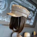 Female Short Hair Net Red Leather Navy Hat  Hot Selling Wig Hat One Detachable Autumn and Winter Full Headgear daiiibabyyy