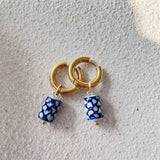 Fashion Pie pair semi-precious Lapis lazis Natural Gem beads Heart of Love Pendant Charm Women's Earrings Jewelry daiiibabyyy