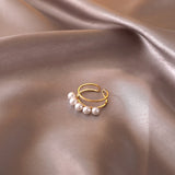 Korea individual character inlays the hollow ring of pearl, fashionable and contracted double layer opens the ring of the woman daiiibabyyy