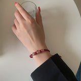 Daiiibabyyy Korean Fashion Strawberry Crystal Bracelet For Women Handwoven Red Bracelets For Girls Stone Jewelry  Friendship Couple Gift