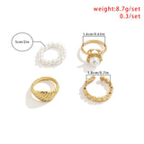 Daiiibabyyy 4pcs/set Vintage Pearl Spider Finger Rings Gold Punk Geometric Bread Heart Shape Rings For Women Party Jewelry Gift