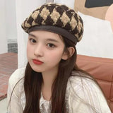 Women's Winter Leather Beret  All-match Fashion Painter Hat Women's Autumn and Winter Wool Knitted Beret Hat панама зимняя daiiibabyyy
