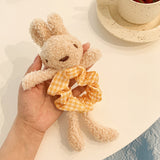 Daiiibabyyy Korean Cute Lamb Velvet Bunny Hair Ties for Women Cartoon Plaid Head Rope Girl Cute Women Ponytail Hair Ties Elastic Band