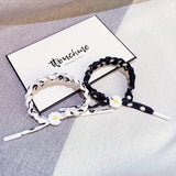 Daiiibabyyy New Handmade Braided Hemp Rope Bracelet Adjustable Daisies Printed Black And White Color Wristband For Women Fashion Jewelry