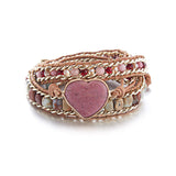 2022 New Romantic Spiritual Chakra Leather Wrap Bracelets Mix Stone Heart Shape 3 Strands Bracelets For Women Girls Hand Jewelry