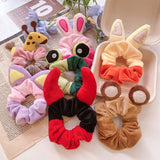 Fashion Double Color Large Intestine Ring Plush Rabbit Ears Large Intestine Hair Ring Elastic  Cartoon Animal Hair Rope daiiibabyyy