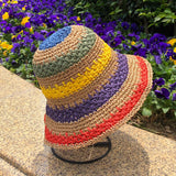 Daiiibabyyy Summer Foldable Travel Shade Rainbow Color Hat Floppy Straw Hat Women Ladies Wide Brim Beach  Straw Outside Fishing Sun Cap
