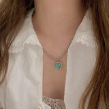 2021 Spring Korean Sweet Vintage Green Opal Love Pendant Romantic Irregular Geometric Beaded Necklace for Women Jewelry Gifts daiiibabyyy