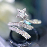 Daiiibabyyy Micro Pave Zircon Twist Star Rings For Women Engagement Wedding Party Jewelry Open Ring Bijoux