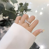 Korea individual character inlays the hollow ring of pearl, fashionable and contracted double layer opens the ring of the woman daiiibabyyy