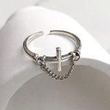 Trend Silver Color Alloy Rhinestone Cross Ring Geometric Heart Adjustable Open Rings For Women Fashion Jewelry Gift Dropshipping daiiibabyyy