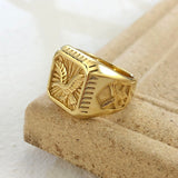Daiiibabyyy American Eagle Animal Signet Ring for Men Golden Stainless Steel Male Jewelry