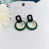 S925 New Korean Statement Earrings for Women Green Cute Geometric Dangle Drop Double Layer Earings Brincos  Fashion Jewelry daiiibabyyy