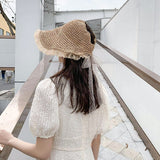 Women's Sun Hats Female Bowknot Visor Caps Hand Made Raffia Straw Summer Cap Casual Shade Hat Empty Top Hat girls Beach hat daiiibabyyy