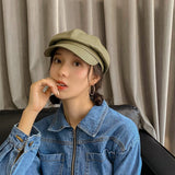 Avocado green Winter Octagonal Cap Women Beret Hats For Girls Newsboy Hats Female British style PU Leather Berets Hat for Street daiiibabyyy