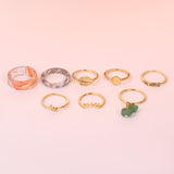 Vintage Summer 8Pcs/Set Fairy Friends Colorful Stone Metalic Fashion Finger Rings Korea Hit Rings for Women Girl Party daiiibabyyy
