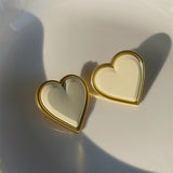 HUANZHI 2022 S925 Vintage Colorful Paint Glaze Heart Stud Earrings Geometry Metal for Women Girls Party Travel Jewerly Gifts daiiibabyyy