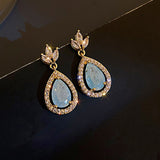 Luxury Chic Zircon Geometric Blue Crystal Water Drop Earrings Brincos For Women Girls Fashion Party Jewelry Dangle Earrings Gift daiiibabyyy
