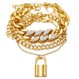 Fashion Trend 3Pcs/Set Iced Out Rhinestone Crystal Miami Curb Cuban Anklet Padlock Pendant Anklet On Foot Barefoot Sandals Jewel daiiibabyyy