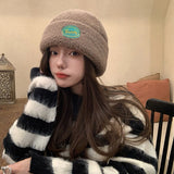 Cute Biking Ear Protection Warm Landlord Hat Winter Head Hood Ladies Thick Lamb Velvet Melon Leather Hat шапка женская зима 2022 daiiibabyyy