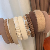 MENGJIQIAO Korean Beige Coffee Color Wide-brimmed Braid Autumn Hairbands Women Elegant Pear Tassel Hair Hoop Hair Accessories daiiibabyyy