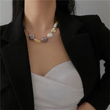 French ins Style French Baroque Shaped Handmade Pearl Shell Titanium Steel Chain Stitching Men and Women Cool Design Necklace daiiibabyyy