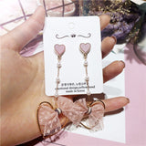 Korean Handmade Pink Lace Bow-Knot Princess Female Dangle Earrings For Women Fashion Imitation Pearl Heart Drop Brincos Jewelry daiiibabyyy