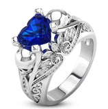 Classic Creative Punk Style Skull Ring Silver Color Inlaid Blue Stone Heart Ring for Men Women Engagement Party Jewelry daiiibabyyy