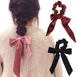 Ladies Soft Velvet Hair Scrunchie Ribbon Girls Ponytail Holder Bow Hair Ties Elastic Hair Bands Elegant Headwear Accessories Red daiiibabyyy