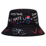 Daiiibabyyy New Fashionable Iron Ring Fisherman hat Basin Hat Summer Sun vior Cap Sunscreen Bucket Graffiti Print four Couple women and men