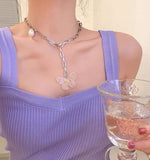 Fashion Korean Girls Silver Color Clavicle Chain Necklaces Punk Exaggerate Acrylic Butterfly Pendant Necklace Bijoux For Women daiiibabyyy