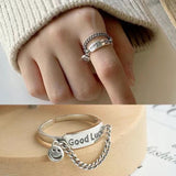 Luxury Smiley Face Open Rings for Women Creative Good Lucky Circle Cute Chain Ring Party Hollow Adjustable Punk Jewelry Gifts daiiibabyyy