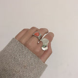 Fashion Punk Metal Gold Silver Color Statement Rings For Women Trendy Geometric Heart Inlay Vintage Charm Finger Ring Jewelry