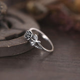 Women Silver Color Vintage Carving Rose Flower Ring for Women Courtship Engagement Wedding Party Jewelry Gift daiiibabyyy