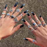 17KM Retro Silver Color Flower Butterfly Skull Rings Set For Women Men Punk Hiphop Animal Angel Wings Finger Rings Gift Jewelry daiiibabyyy