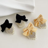 2022 Korean Fashion Chic Imitation Pearl Crystal Heart Statement Drop Earrings For Women Simple Cloth Bow Dangle Earring Jewelry daiiibabyyy