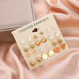 24pcs Women's Earrings Set Pearl Earrings for Women Bohemian Fashion Jewelry 2022 Geometric Crystal Heart Stud Earrings daiiibabyyy