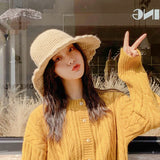 Warm Winter Bucket Hat Panama Women Vintage Handmade Kitted Hat Cap Female Hip Hop Cap Bob Fisherman Chapeau Femme daiiibabyyy
