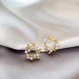 Elegant temperament pearl wreath Korean earrings female summer banquet jewelry accessories daiiibabyyy