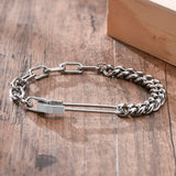 Daiiibabyyy Man Bracelet,Safety Pin Bracelet, Half Cuban Link Chain Bracelet , Half Rectangle Link Bracelet, Men Jewelry