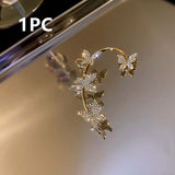 Daiiibabyyy New Shiny Zircon Butterfly Ear Clip Cuff Ear Hanging Earrings for Women Fashion Fine Fake Pierced Clip Earrings Party Jewelry