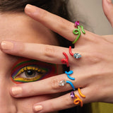 8 Colors Wrapped The Wire Band Colorful Single Tear Drop Marquise Stone Open Adjusted Ring For Women